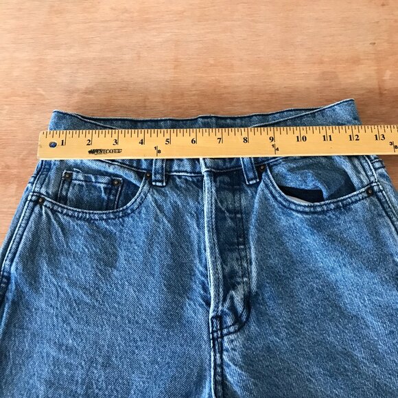 Pacsun Baggy Jeans Women 23 Blue Bandana Patch Mid Rise Button Fly Stretch 17254 - Picture 10 of 15